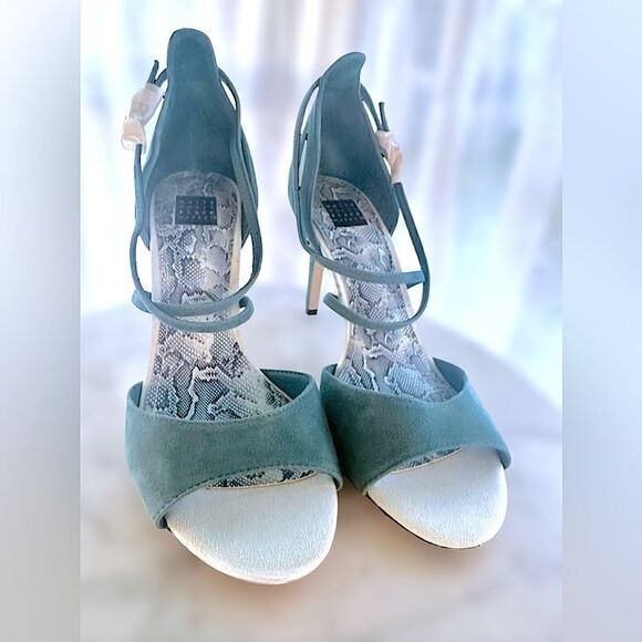 WHBM Colorblock Suede Strappy Heels | ILARIA Sea Shadow Size 7.5 - Picture 3 of 16
